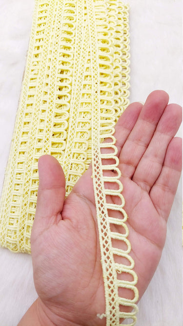 9 Yards Yellow Embroidery Cotton Lace Trim, Approx. 20mm Wide, Fringe Trim